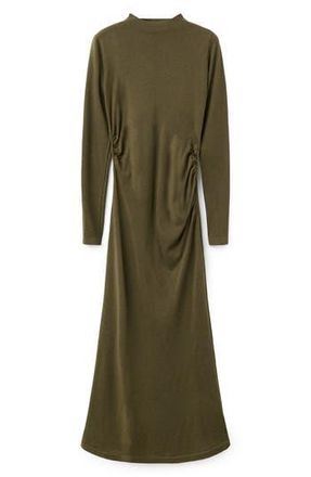Mango Long Sleeve Mock Neck Knit Dress in Khaki Green at Nordstrom Rack, Size 6