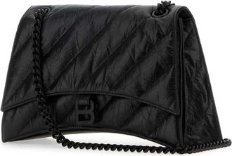 Balenciaga Womens Crush Shoulder Bag Black Calf