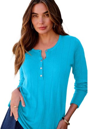 Roaman's Plus Size Drop Needle Henley Lightweight Sweater Knit in Ocean at Nordstrom, Size Medium