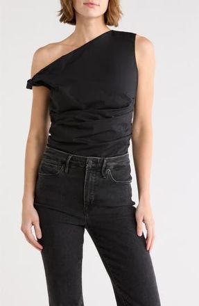 Good American One-Shoulder Poplin Top in Black001 at Nordstrom Rack, Size X-Small