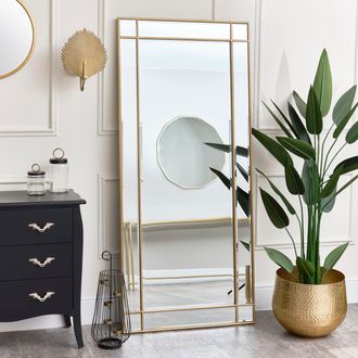 Melody Maison Large Gold Framed Art Deco Wall / Leaner Mirror 80cm X 180cm | Size: 80 cm X 180 cm
