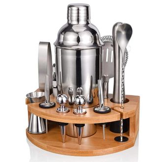 OEM Juego De Coctelera Con Soporte, 12 Piezas De Acero Inoxidable Con Coctelera De 750 Ml, Mortero Y Vaso Medidor, Ideal Para Bares En Casa Y Fiestas (pla