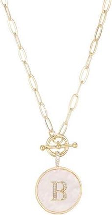 Adornia 14K Gold Plated Mother-of-Pearl Initial Pendant Necklace in White/Gold-B at Nordstrom Rack