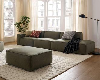 Castlery Jonathan Extended Side Chaise Sofa Right Facing with Ottoman, Performance Twill Moss, Modular, Low-Profile for Castlery