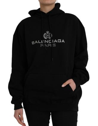 Balenciaga Womens Paris Logo Hoodie - Black Cotton - Size X-Small