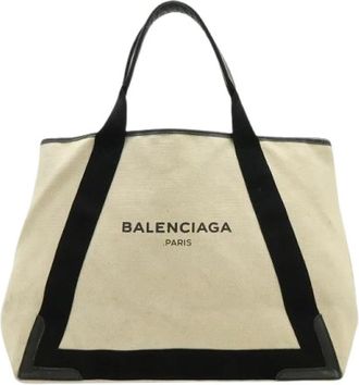 Balenciaga Pre-owned Navy Cabas Tote Bag - Dames - Vintage Shopper - Beige - ONE Size - Leer - Vintage
