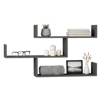 Dmora Estanter&iacute;a Azura, Estante, Estante De Pared, Estanter&iacute;as Multiusos, 122x22h67 Cm, Antracita, Con Embalaje Reforzado - Dmora