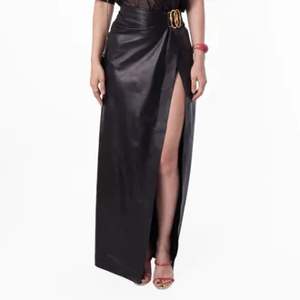 Bally Side Split Leather Skirt, Brand Size 40 ( US Size 4 )