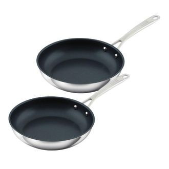 Kuhn Rikon Allround Stainless Steel Non-Stick Frying Pan, Set of 2, 24cm & 28cm in Silver
