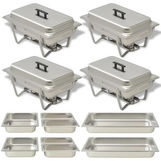 vidaXL Set Calentador De Comida Para Buffet 4 Piezas Acero Inoxidable Vidaxl