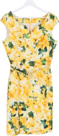 Oscar De La Renta Oscar De La Renta Floral Printed Midi Dress in Yellow Cotton