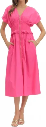 Entro Smocked Midi Dress In Hot Pink