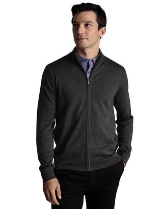 CHARLES TYRWHITT Pure Merino Full Zip Through Cardigan in Grey at Nordstrom, Size Xxx-Large