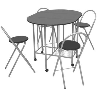 vidaXL Conjunto De Comedor Plegable 5 Piezas Mdf Negro Vidaxl