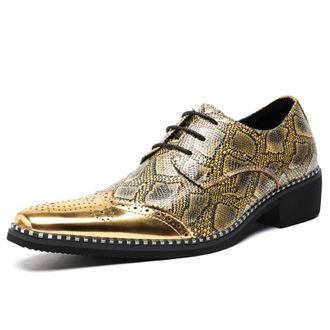 Generic Mens Oxford Dress Shoes Leather Modern Formal Dress Lace-up Shoes for Male Prom Wedding Party Derby Shoe (Gold,7.5)