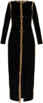 Balmain Lange fluwelen jurk met geborduurde rand - Dames - Avondkleed - Zwart - S - Pailletten - Kleedjes