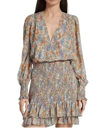 Veronica Beard Floral Saera Smocked Mini Dress Size S