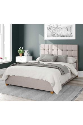 Aspire Home Accents Sinatra Upholstered Ottoman Storage Bed, Eire Linen Fabric in Off-White | Size: Single