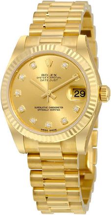 Rolex Lady-Datejust 31 Champagne Dial 18K Yellow Gold President Automatic Ladies Watch 178278CDP