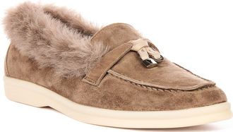 Justinreess England Elodie Womens Soft Slip On Loafer Fur Lined Shoes (Stone, UK 4)