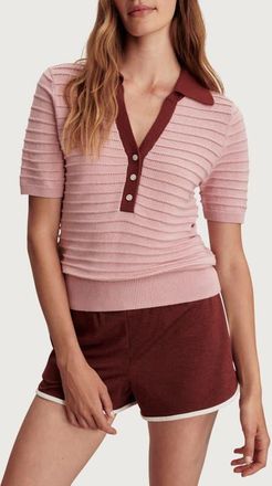 Varley Wren Stripe Cotton Blend Pointelle Polo Sweater in Zephyr Mauve /Port at Nordstrom, Size X-Small