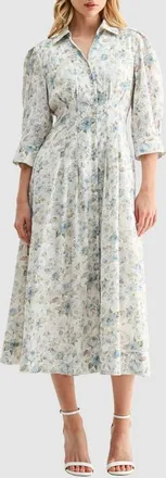 Mila Mae Embroidered Floral Print Midi Shirtdress in Blue Floral at Nordstrom, Size Small