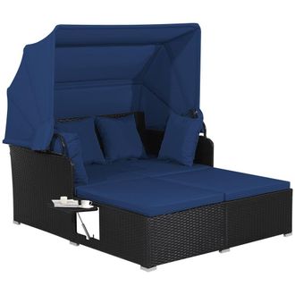 Costway Costway Daybed with Retractable Canopy PE Rattan Wicker Sunbed for 2 Persons in Blue