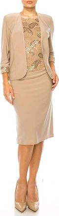 Brianna Womens Milay Embroidered Sequin Mesh Jacket Dress In Champagne