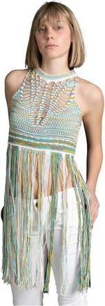 M Missoni Crop Top Con fringe - Dames - Tops zonder mouwen - Groen - S - Katoen - Tops