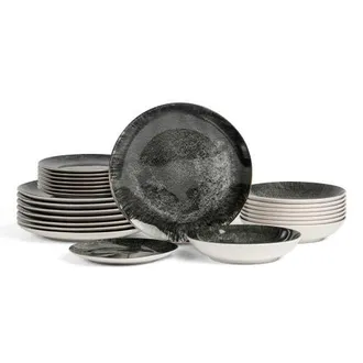 Christian Siriano Onyx 24-Piece Dinnerware Set Porcelain, Service for 8 in Black And Gold at Nordstrom