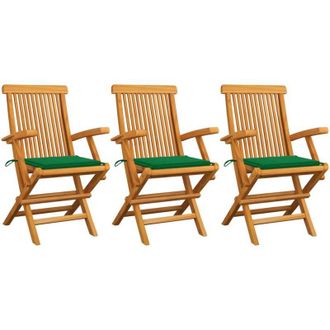 vidaXL Sillas De Jard&iacute;n Con Cojines Verdes 3 Pcs Massive Teak