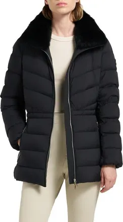 Moose Knuckles Belle Cote Genuine Shearling Collar Water Repellent 800 Fill Power Down Puffer Jacket in Black at Nordstrom, Size X-Small