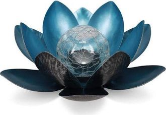 OEM L&aacute;mpara Solar Lotus (plata/azul), &Oslash; 27 Cm, Altura 12 Cm, Metal