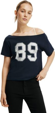 Cotton On Womens The Sporty Off Shoulder Graphic Tee in 89 Total Eclipse at Nordstrom, Size Xx-Small
