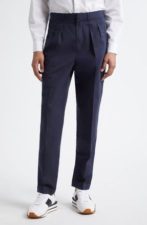 Tom Ford Fluid Double Pleat Cotton & Silk Poplin Pants in Navy at Nordstrom Rack, Size 30
