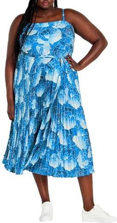 City Chic Jayda Print Pleated Sundress in Soft Beauty at Nordstrom Rack, Size Xl/22W