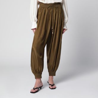 Zimmermann Pantaloni harem in seta habotai color oliva