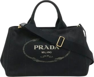 Prada Pre-owned Tote Bags, female, Black, Size: ONE SIZE Pre-owned Canapa Canvas 2way Tote Bag