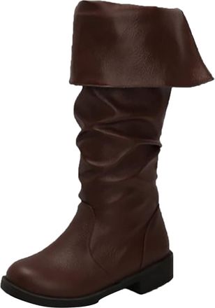 Generic Pirate Boots Men Women Medieval Renaissance Pull on Mid Calf Gothic Boot Womens Knee High Pirate Booties Flat Jazz Boots Renaissance Boot Halloween Co