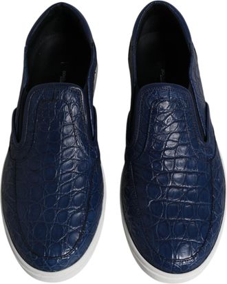 Dolce & Gabbana Blue Croc Exotic Leather Men Sneakers Shoes Crocodile Skin