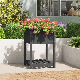 vidaXL Vidaxl - Jardinera Con Estante Madera Maciza De Pino Gris 54x34,5x81 Cm