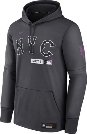 Nike Mens New York Mets Authentic Collection City Connect Nike Therma MLB Pullover Hoodie in Grey | NAC300OTNME-HR3