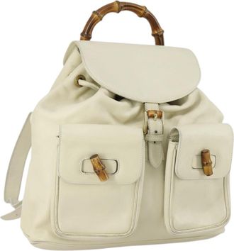 Gucci Vintage Bamboo Backpack Leather Beige Leather Backpack Bag (Pre-Owned)