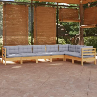 vidaXL Juego De Muebles De Jard&iacute;n 7 Pzas Y Cojines Madera Maciza Pino Vidaxl