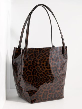 Talbots Linden Leopard Patent Leather Tote - Brown - 001 Talbots
