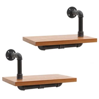 Hhg Juego De 2 Estanter&iacute;as De Pared Hhg 077, Estanter&iacute;a Colgante Estanter&iacute;a Librer&iacute;a, Estructura 3d Acero Industrial Madera Maciza 29x45x25cm, Naturaleza