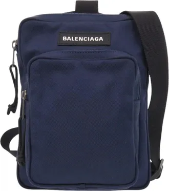 Balenciaga Black Navy Nylon Shoulder Bag Sling Bag (Pre-Owned)