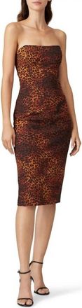 Black Halo Leopard Strapless Cocktail Dress In Brown/black