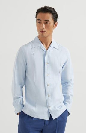 Brunello Cucinelli Shirt with Cr&ecirc;te details in Azure at Nordstrom, Size Xxx-Large Eu