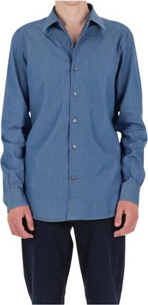 Ermenegildo Zegna Denim overhemd met paramontura kraag - Heren - Spijkeroverhemden - Blauw - XL - Denim - Overhemden